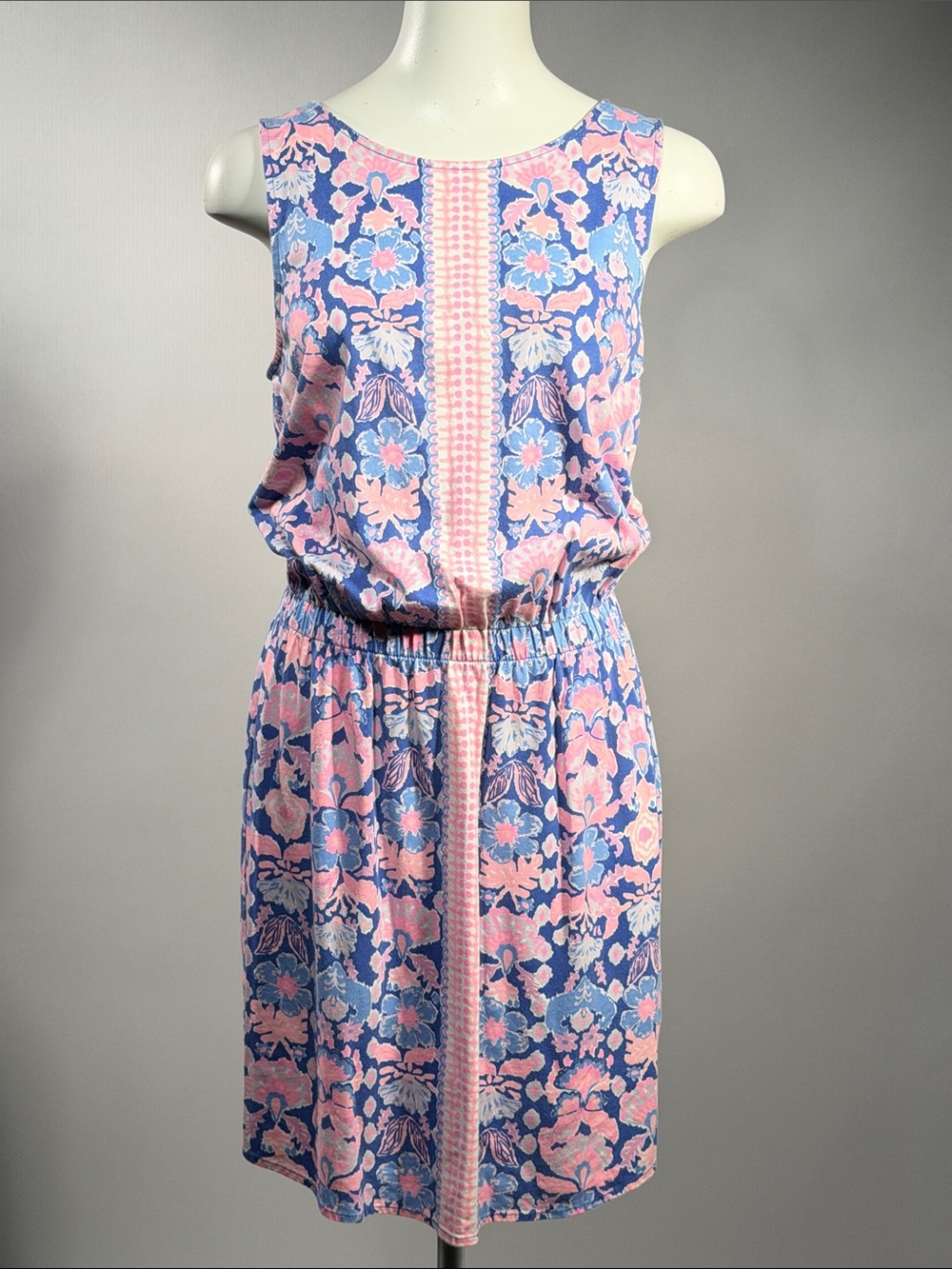 Lilly Pulitzer Pink & Blue Floral Sleeveless Midi Dress (r8)